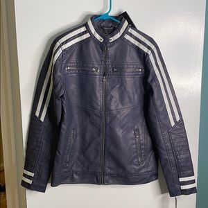 Navy vegan leather jacket